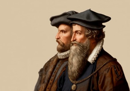 The cartographers Gerhard Mercator and Abraham Ortelius at work, digitally edited based on a