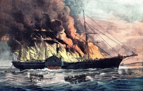 On July 27, 1862, the paddle steamer SS Golden Gate caught fire off Manzanillo Mexico while