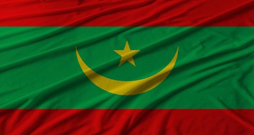 Mauritania flag waving. Flag of Mauritania with cloth texture