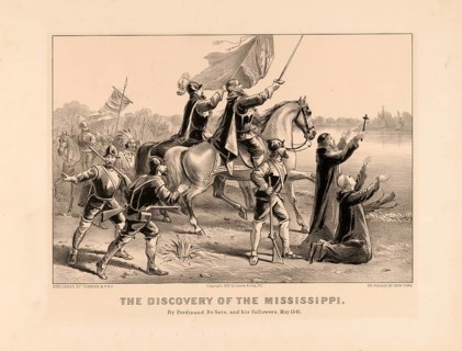 The discovery of the Mississippi River by the Spanish conquistador Hernando de Soto and his