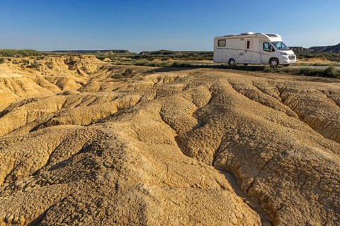 Motorhome trip through the Bardenas Reales Natural Park, Navarra, Spain