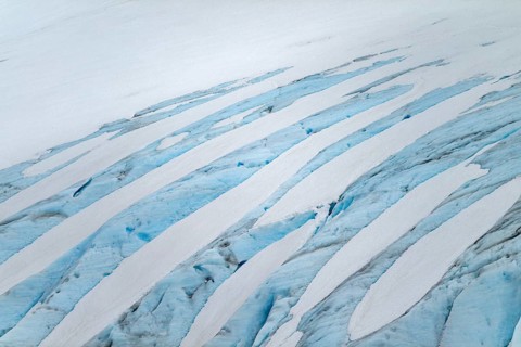 Blue rugged glacier ice with crevasses and snow, detail, Exit Glacier, Kenai Peninsula, Alaska, USA