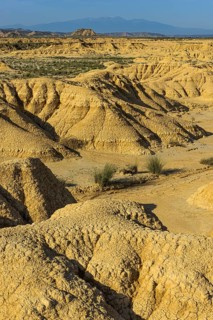 Rock formation caused by erosion in the morning light in the Bardenas Reales Natural Park, Navarra,