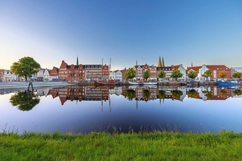 Museum harbour, Museumshafen Lübeck and traditional sailing ships berthed at the Untertrave in the