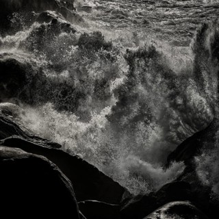 Thundering surf from the Atlantic Ocean on the rocky coast in San Sebastian, Basque Country, Spain