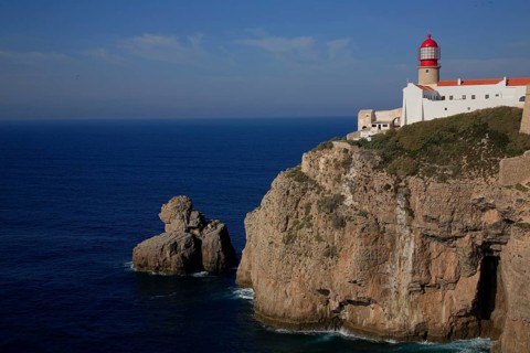 The lighthouse right on Cabo de Sao Vicente in the Algarve at the southwesternmost point of