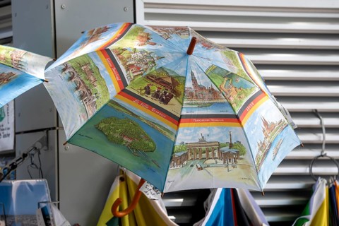Parasol, sunshade, souvenir, with motifs of German sights, Koblenz, Rhineland-Palatinate, Germany
