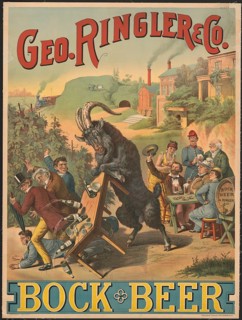 Advertising poster, drinks advertisement, poster from 1886 promoting Geo. Ringler & Co. bock beer.