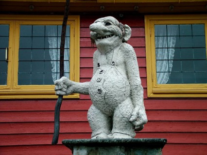 Geography, travel, troll, Fossli hotel, ghosts, wooden figure, Norway. Geography, Travel, Ghost,