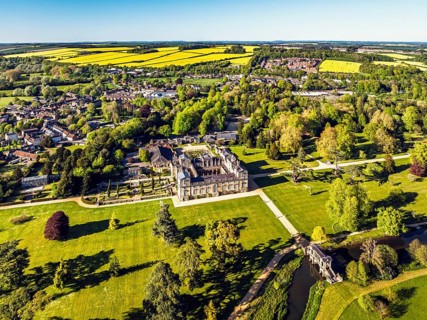 Wilton House from a drone, Wilton, River Nadder, Salisbury, Wiltshire, England, United Kingdom