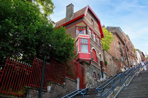 The Montagne de Büren, Büren Treppe, landmark in the old town of Liège, Belgium, digitally reworked