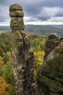 Autumn on Pfaffenstein in the Elbe Sandstone Mountains in the Saxon Switzerland National Park,