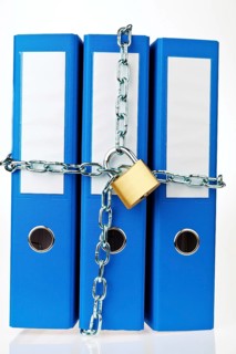 A file folder locked with a chain and padlock. Data Protection and Data Security, Austria