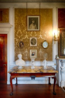 Interior view detailed view, partial view, drawing room, lounge, chandelier, Trelissick House and