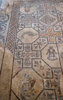 Detailed floor mosaic with depictions of animals and plant patterns, Basilica di Santa Maria