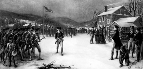 The historical work *Baron Steuben at Valley Forge, 1778* by Augustus G. Heaton (1907) depicts the