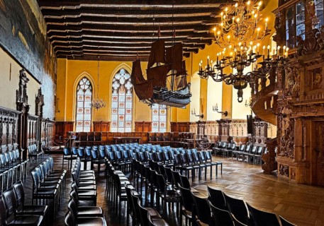 Upper Town Hall with Bremen Orlogue Ship in Bremen City Hall, interior photo, UNESCO World Heritage