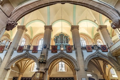 Interior and organ of the Black Church in Brasov or Kronstadt, Transylvania, Romania