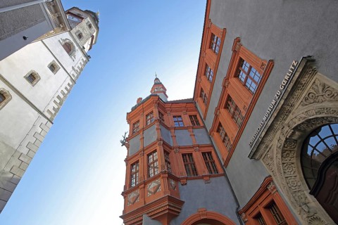 Old Town Hall Tower and Silesian Museum built in 1526, Renaissance, bay window, inscription, view