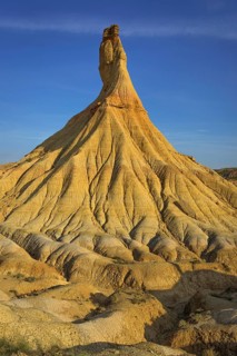 The Castil de Tierra monolith in the morning light in the Bardenas Reales Natural Park, Navarra,
