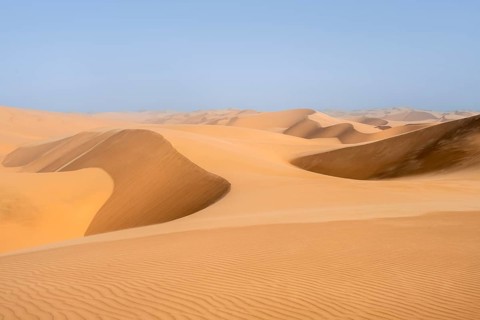 Sand dunes with wave patterns, dune sea, sandy desert, impressive desert landscape, Namib Naukluft
