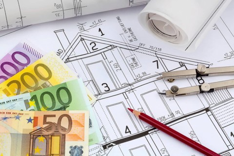 A blueprint by an architect for the construction of a new residential building. Symbolic photo for