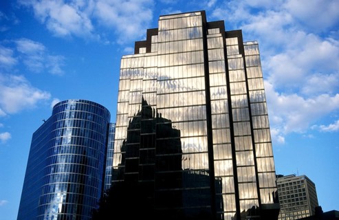 Skyscrapers, Vancouver, Canada, reflection, evening light, glass panes, skyscraper, architecture