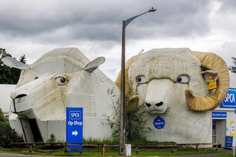 The corrugated iron sculptures were made by artist Steven Clothier consist of a trio of a giant