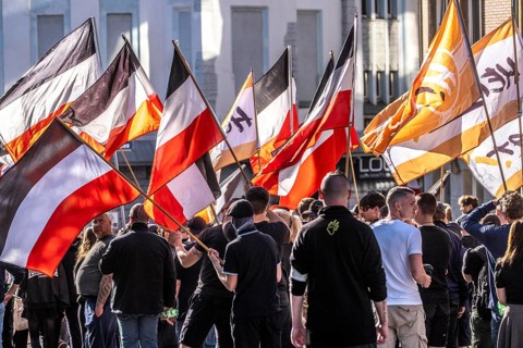 Party Die Heimat, successor of the NPD, demonstrates in downtown Essen on May 1, demands