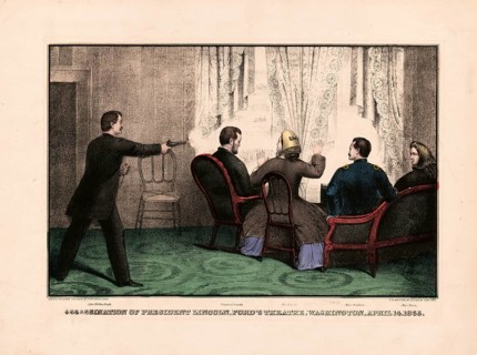 Scene of the assassination of US President Abraham Lincoln by actor John Wilkes Booth at Ford's