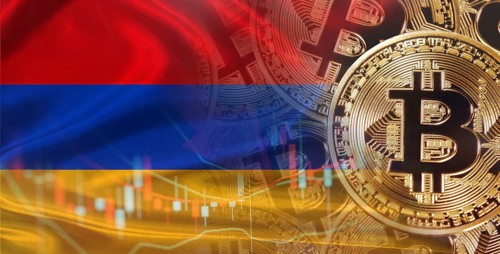 Bitcoin cryptocurrency with Armenian flag. Investors in Blockchain Technology with Armenia flag