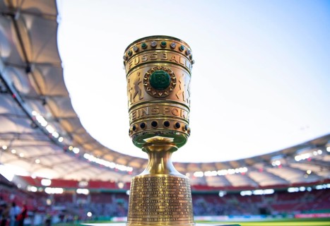 DFB-Pokal, trophy on podium, soccer Bundesliga, DFB-Pokal, MHPArena, MHP Arena Stuttgart,