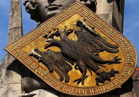 The shield of Roland of Bremen with the imperial eagle of the Holy Roman Empire and the translated