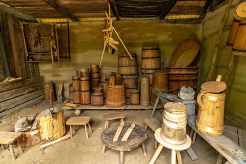 Exhibition of agricultural tools and wooden vessels Museum of Traditional Folk Culture ASTRA in
