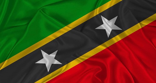 Kittitian and Nevisian flag with fabric texture. Realistic flag of Saint Kitts and Nevis waving,
