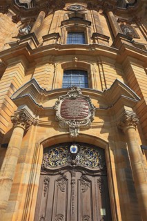 Western main portal of the Vierzehnheiligen Basilica, Bad Staffelstein, Lichtenfels district, Upper