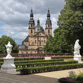 Fulda Cathedral seen from the Upper Palace Garden with Kaisersaal Terrace, City Palace, Baroque