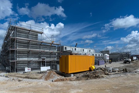 Construction of residential buildings with prefabricated concrete slabs, concrete construction,