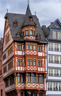 Timbered houses on the Römerberg in Frankfurt am Main, Hesse, Germany