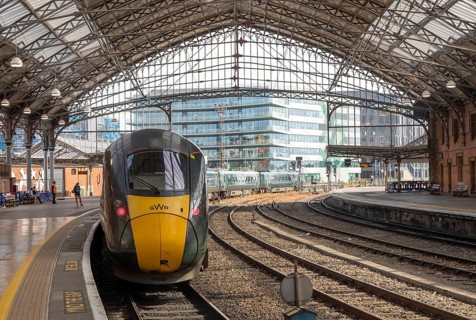 GWR British Rail Class 800 Inter City Express train arriving at platform, Temple Meads railway