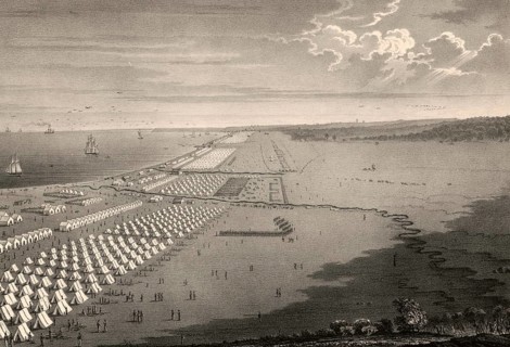 Bird's eye view of the US Army of Occupation camp under General Zachary Taylor near Corpus Christi,
