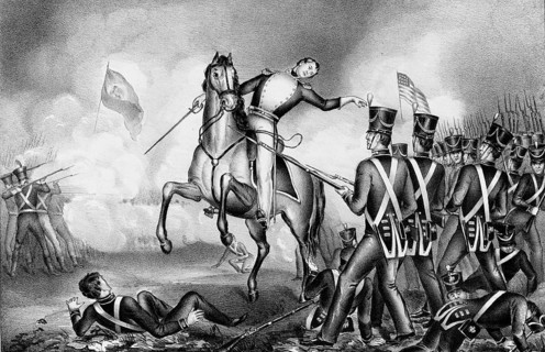The scene depicts the death of American Captain George Lincoln in the Battle of Buena Vista, Battle
