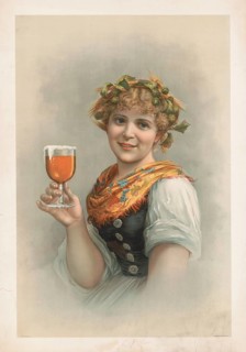 Advertising poster, beverage advertisement, print from 1890 with the title German barmaid, German