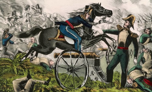 Lithograph by Nathaniel Currier from 1846 titled Battle of Resaca de la Palma, May 9th 1846 —