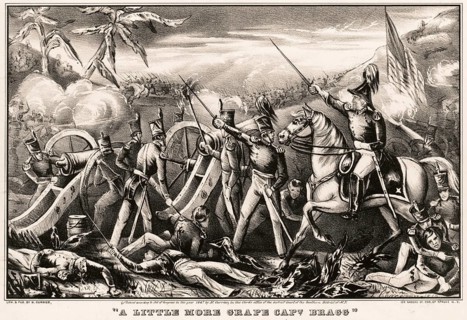 Lithograph titled A Little More Grape, Capt. Bragg from 1847, key scene from the Mexican-American