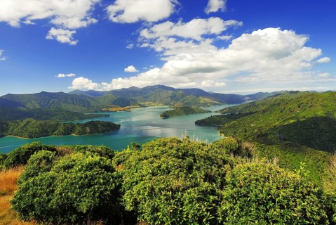 View from Mount Onahau, Queen Charlotte Track, of Kenepuru Sound, Marlborough Sounds National Park,