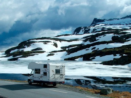 Geography, travel, Nordland, North-Norway, camper, motorhome, snowy landscape, Norway. Geography,