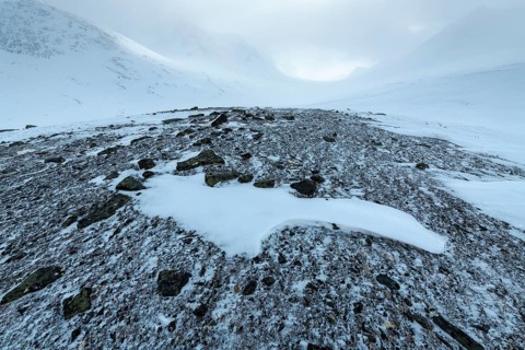 Snowy mountain landscape, Kebnekaisefjäll, Norrbotten, Lapland, Sweden, March 2018