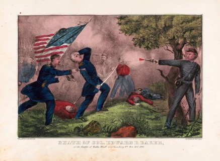 The death of Colonel Edward D. Baker at the Battle of Ball's Bluff on 21 October 1861. Colonel