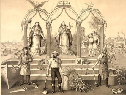 Poster titled A Nations Pride & A Nations Wealth, published in 1884 by Kurz & Allison. It is an